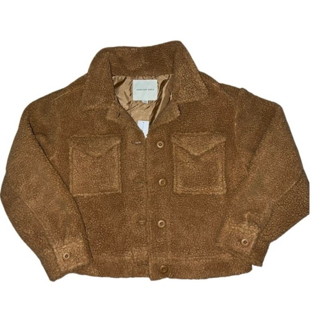 American Eagle Tan Sherpa Teddy Cropped Jacket size XS NWT Trucker Jacket